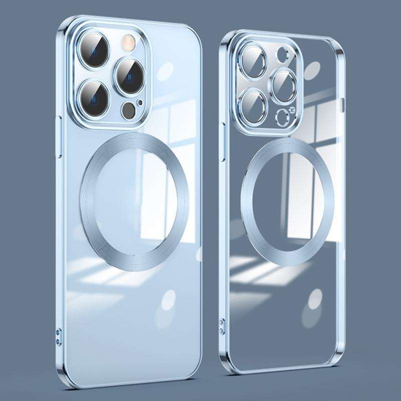 For iPhone 15 Pro Lens Protector MagSafe Electroplated Phone Case(Sierra Blue)
