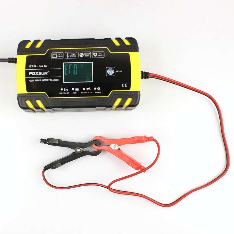 FOXSUR 12V-24V Car Motorcycle Truck Repair Battery Charger AGM Charger, EU Plug