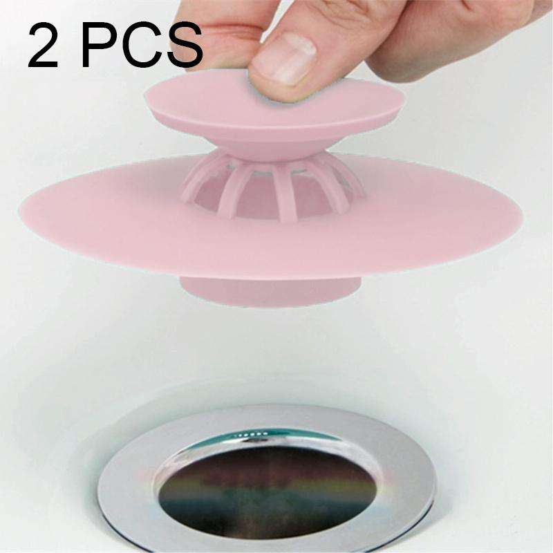 2 PCS Silicone Drain Stopper Deodorant Sink Bathtub Floor Drain Protector(Pink)