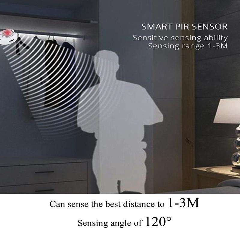 2m Wireless PIR Motion Sensor LED Strip Light 12V Smart Stair Cabinet Wall Lamp, EU plug(Warm whi...