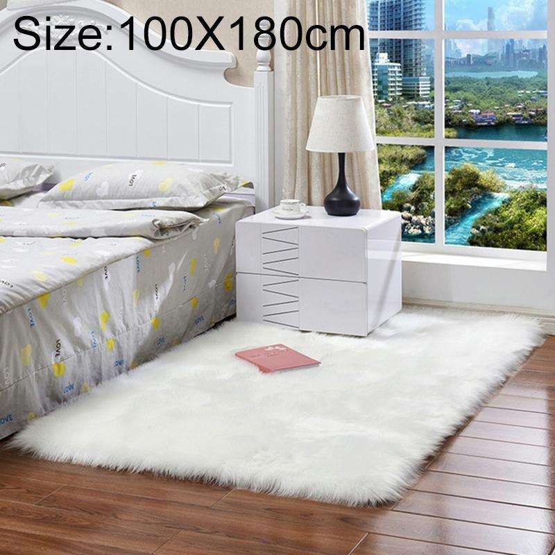 Luxury Rectangle Square Soft Artificial Wool Sheepskin Fluffy Rug Fur Carpet, Size:100x180cm(White)