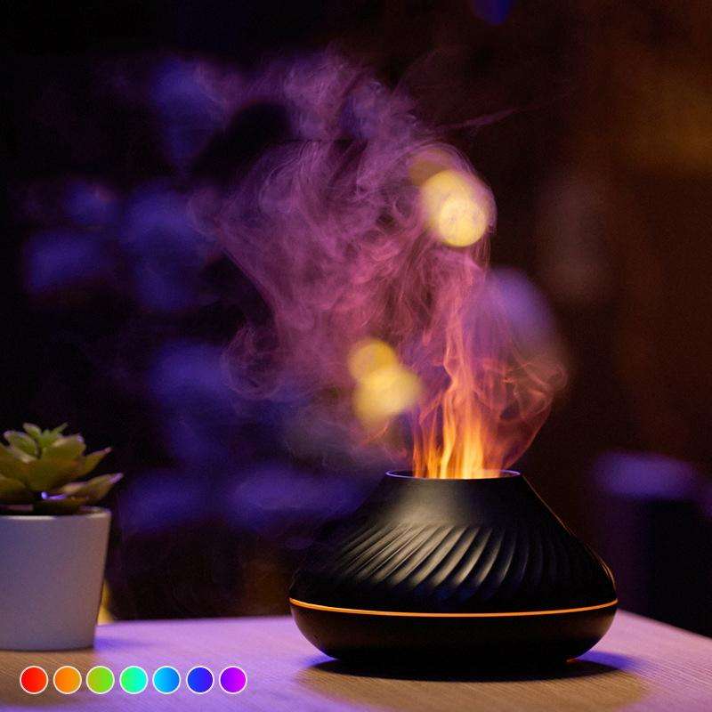 DQ705 Volcanic Flame Aroma Diffuser Essential Oil Lamp Air Humidifier with Color Night Light(Beige)