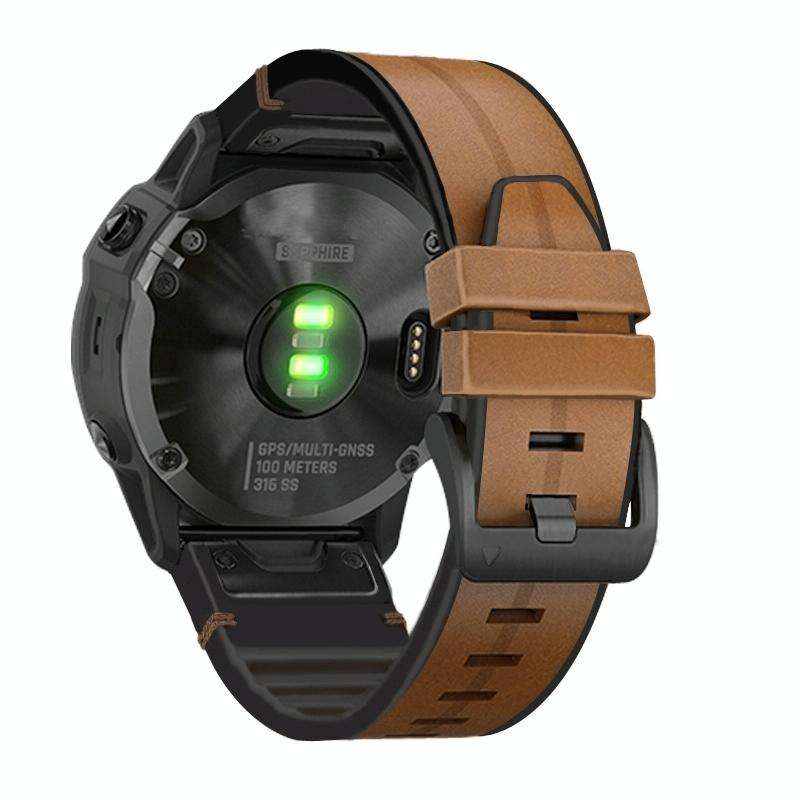 For Garmin Fenix 7 Silicone + Leather Quick Release Watch Band(Brown)