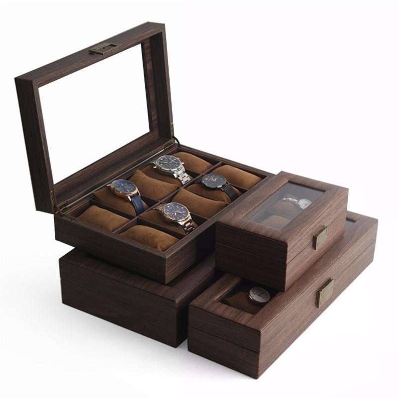 Wood Grain Leather Watch Display Box Watch Storage Case Jewelry Box, Style: 6 Digit Long