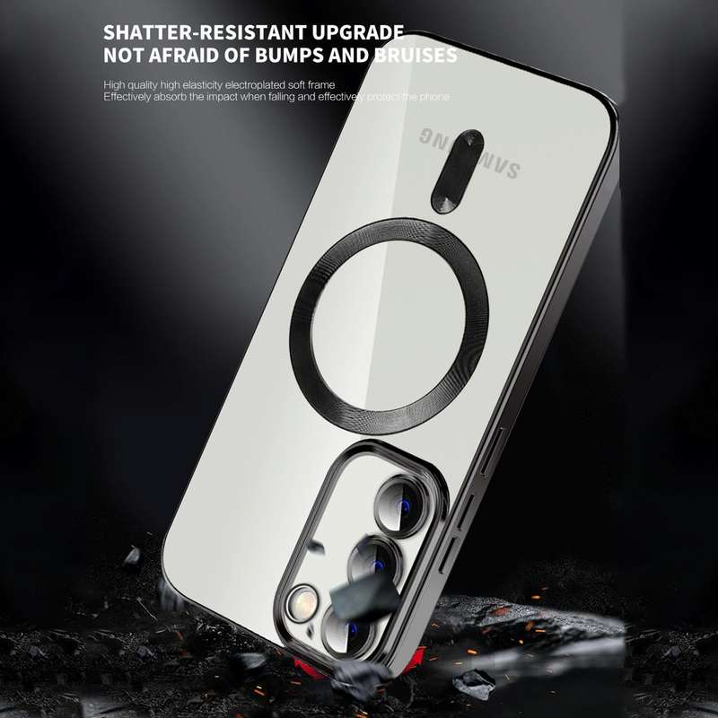 For Samsung Galaxy S21 5G CD Texture Plating TPU MagSafe Phone Case with Lens Film(Black)
