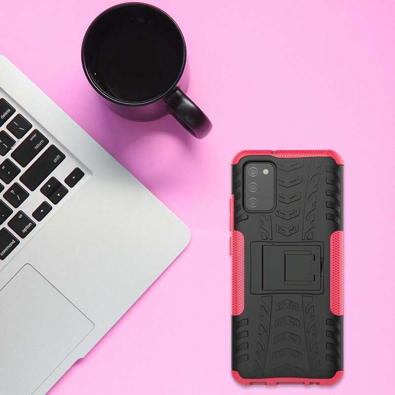 For Samsung Galaxy A02s (EU Version) Tire Texture Shockproof TPU+PC Protective Case with Holder(P...