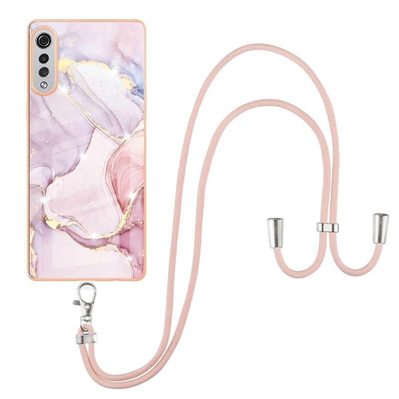 For LG Velvet 4G / 5G / G9 Electroplating Marble Pattern IMD TPU Shockproof Case with Neck Lanyar...