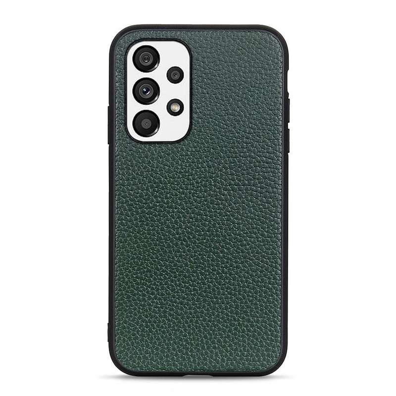 For Samsung Galaxy A73 5G Accurate Hole Litchi Texture Genuine Leather Phone Case(Green)