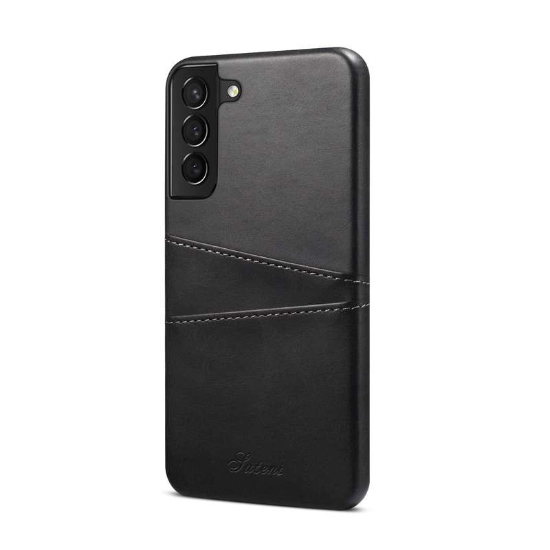 For Samsung Galaxy S22 Calf Texture Back Protective Phone Case with Card Slots(Black)