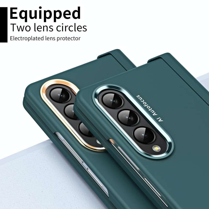 For Samsung Galaxy Z Fold4 Skin Feel Two-color Contact Lens Hinge Flip Phone Case with Pen Slot(A...