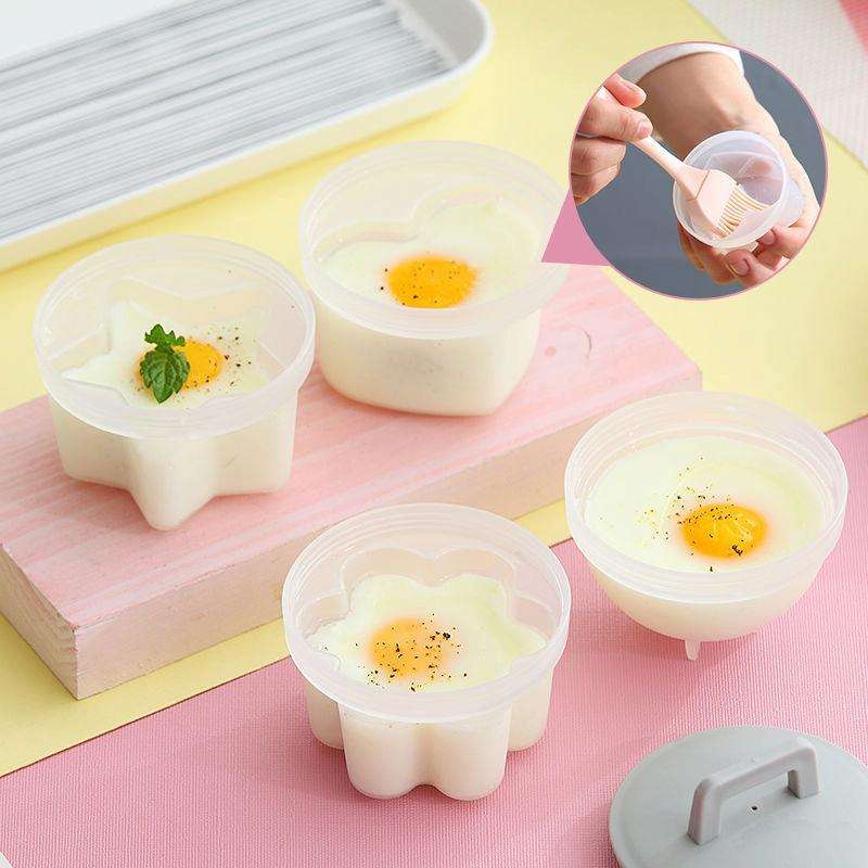 4 in 1 Poached Egg Mold Set Household Poached Egg Egg Cup Egg Steamer with Oil Brush(Grey)