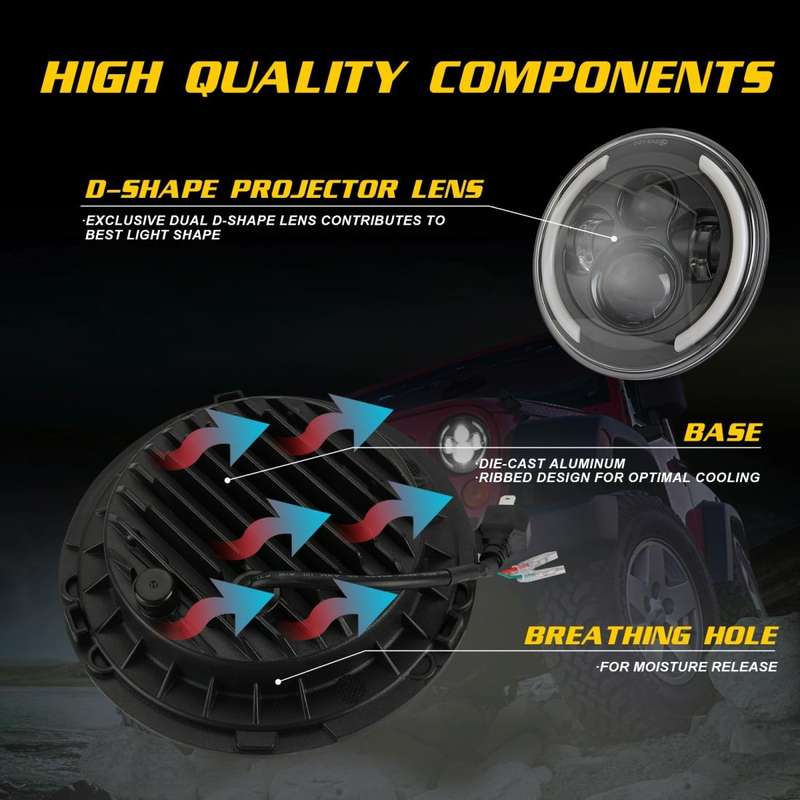 7 inch H4 / H13 DC 9V-30V 3000LM 3000K-6000K 25W Car Round Shape LED Headlight Lamps for Jeep Wra...