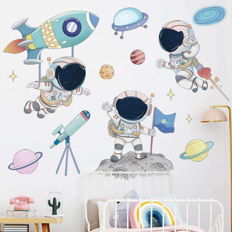 Space Astronaut Cartoon Wall Stickers Children Room Kindergarten Decoration 30x90cm