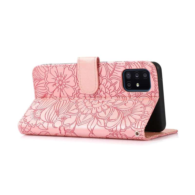 For Samsung Galaxy A51 Skin Feel Embossed Sunflower Horizontal Flip Leather Case with Holder & Ca...