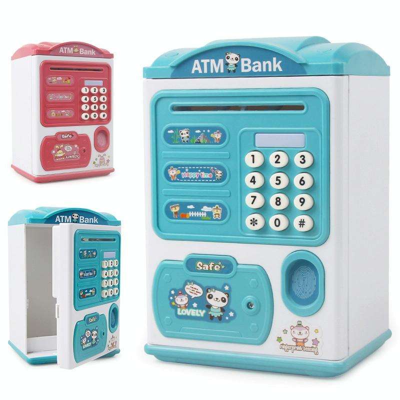 Simulation Password Fingerprint Sensor Unlocking Money Box Automatic Roll Money Safe ATM Piggy Ba...