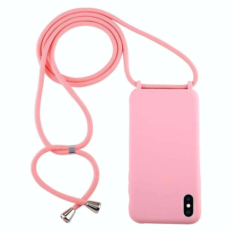 For iPhone XS Max Candy Color TPU Protective Case with Lanyard(Pink)