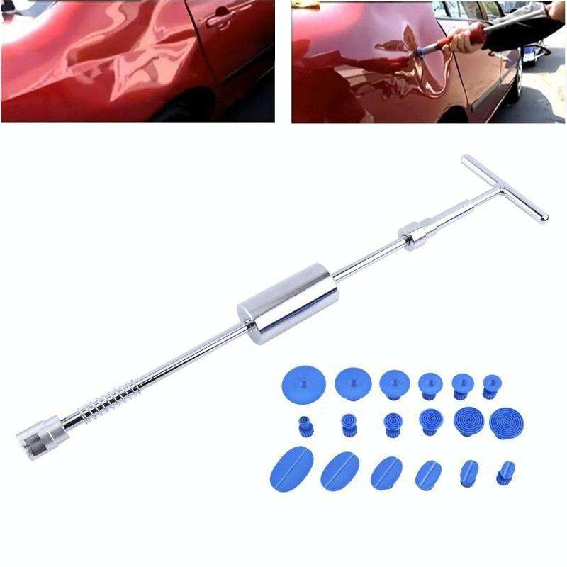 19 in 1 Auto Repair Body Tool Kit Paintless Dent Repair Hail Removal Silver T Bar Slide Hammer De...