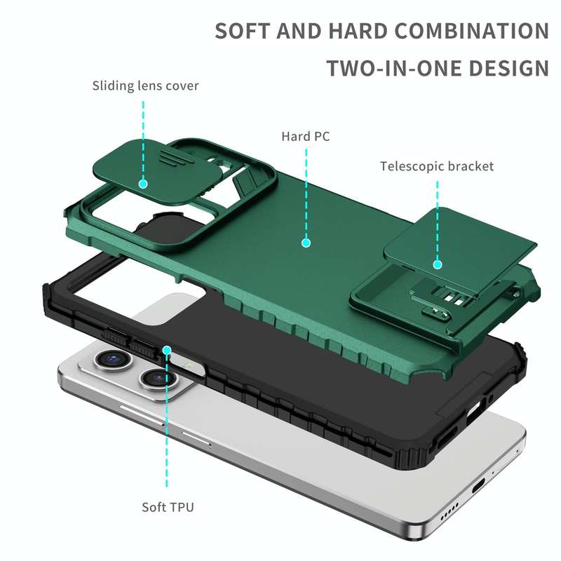 For Xiaomi Redmi Note 12 Pro 5G / Poco X5 Pro Stereoscopic Holder Sliding Camshield Phone Case(Gr...