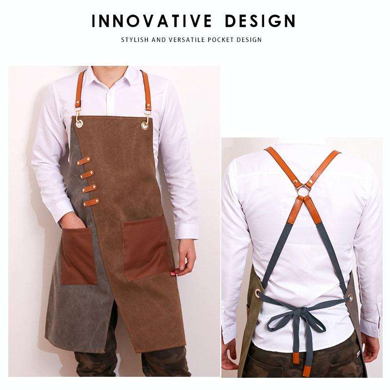 Denim Apron Barber Milk Tea Shop Waiter Overalls(Green-yellow Hook Strap)