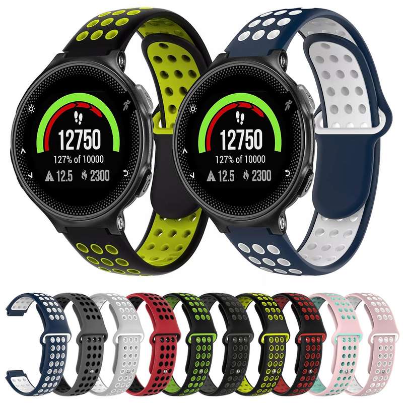 For Garmin Forerunner 235 Two-Color Punched Breathable Silicone Watch Band(Black+Grey)