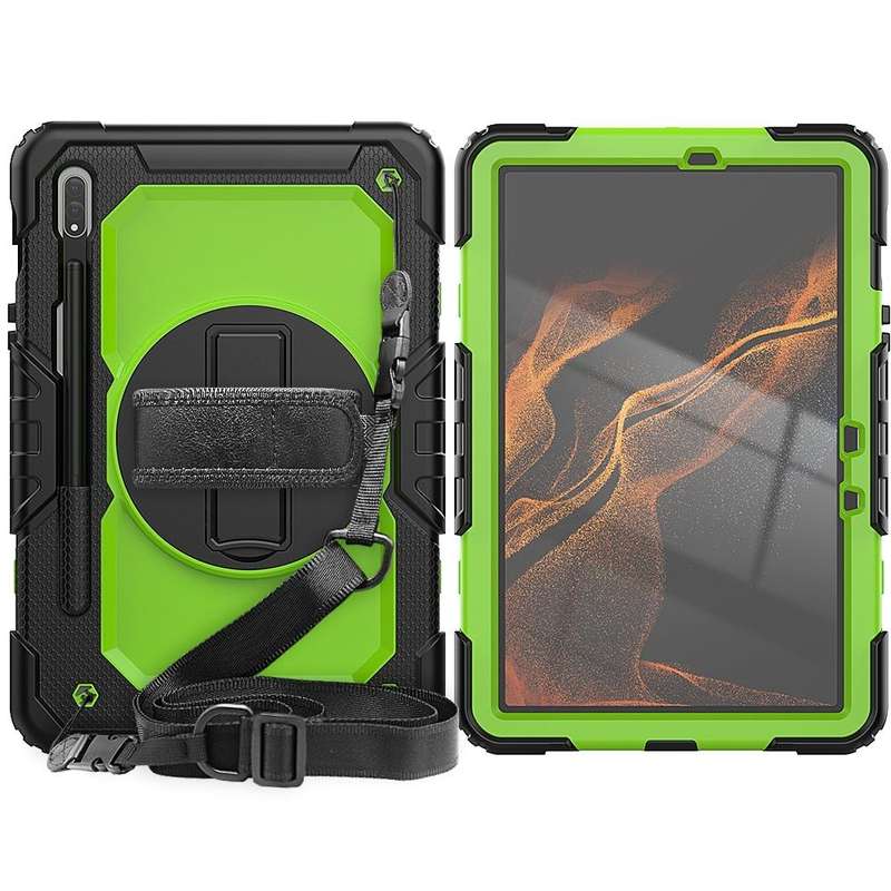 For Samsung Galaxy Tab S8 11 inch SM-X700 Silicone + PC Tablet Case with Shoulder Strap(Black+Yel...
