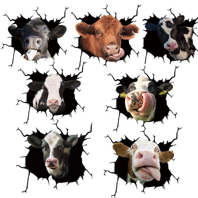 7 PCS Animal Wall Stickers Cattle Head Hoisting Car Window Static Stickers(Cow 04)