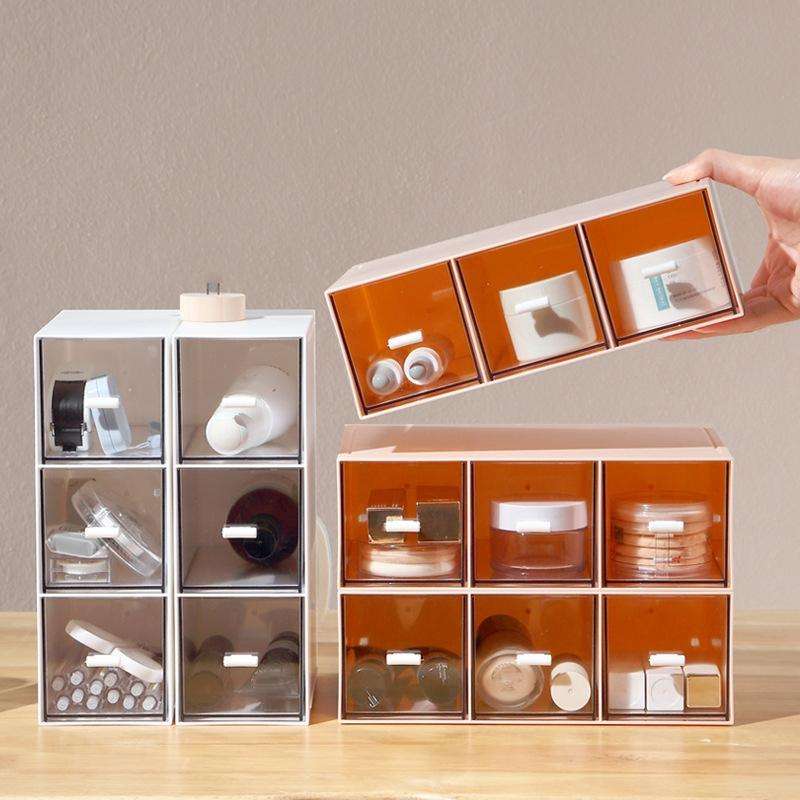 Desktop Drawer Storage Box Cosmetics Office Student Stationery Pen Dormitory Three Grid Desk Rack...