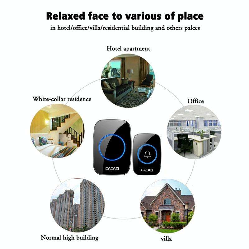 CACAZI A10DC 1 To 2 Battery Type Home Smart Waterproof Electronic Wireless Doorbell(White)