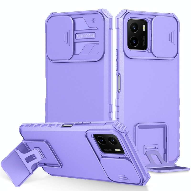 For vivo Y15s / Y15a Stereoscopic Holder Sliding Camshield Phone Case(Purple)