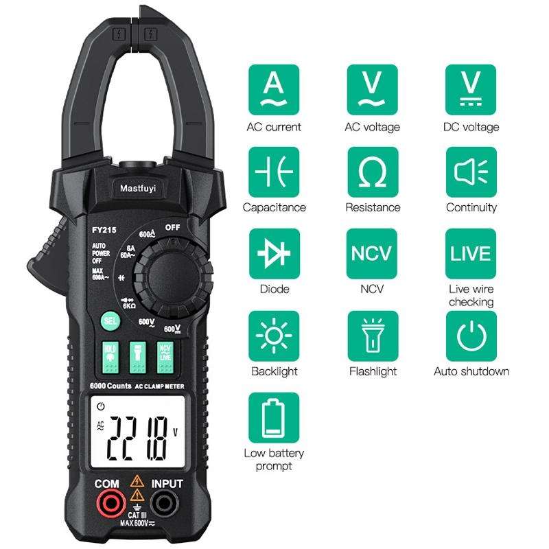 Mastfuyi FY215 High Precision Clamp Meter Multimeter AC/DC Digital Ammeter