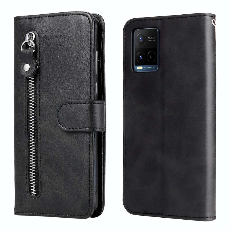 For vivo Y21 / Y21S / Y33S Fashion Calf Texture Zipper Horizontal Flip Leather Phone Case(Black)