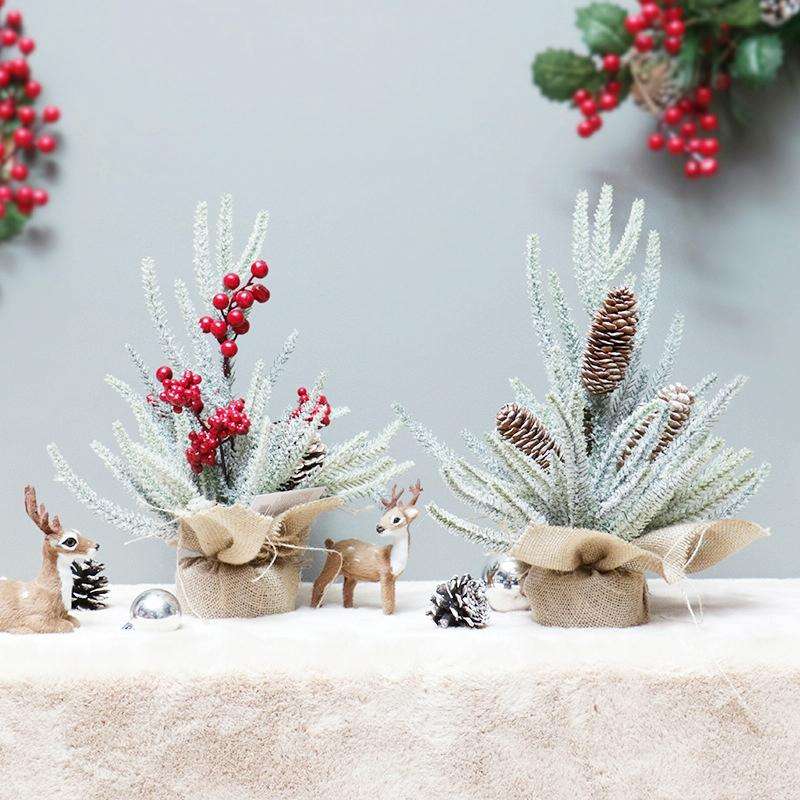 SYAF19 33cm Christmas Decorations Snow PE Mini Christmas Tree Plant(Pine Cones)