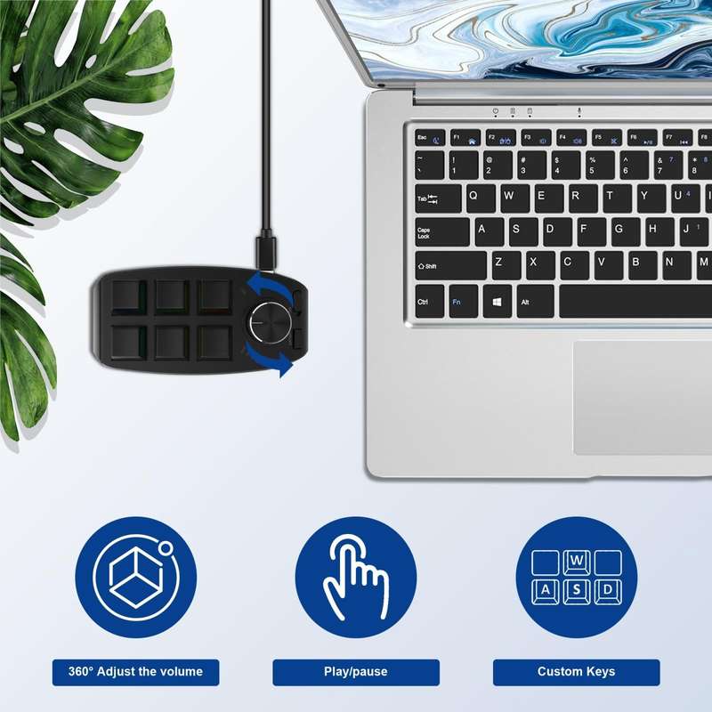 Bluetooth Wireless RGB Custom Mechanical KeyBoard 6 Keys 1 Knob Programming Gaming Keypad(Black)
