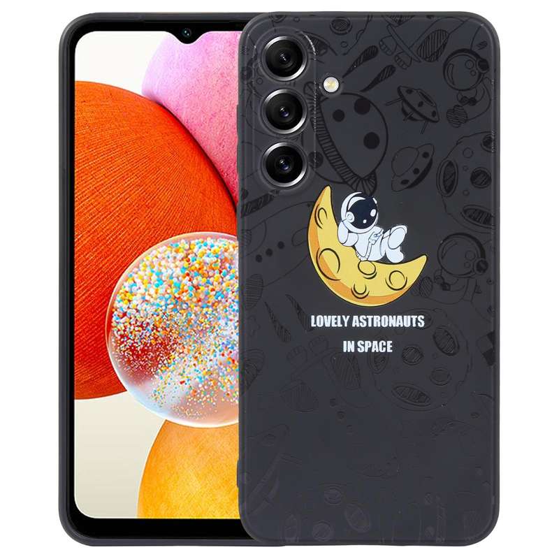 For Samsung Galaxy A14 Astronaut Pattern Silicone Straight Edge Phone Case(Lovely Astronaut-Black)