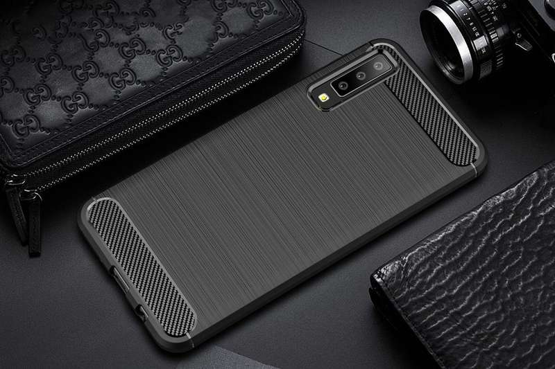 For Galaxy A7 (2018) / A750 Brushed Carbon Fiber Texture TPU Shockproof Anti-slip Soft Protective...