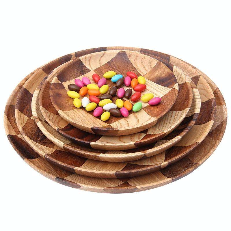 Wooden Tray Dinner Plate Household Fruit Cake Dessert Plate Wooden Dish Round 18cm
