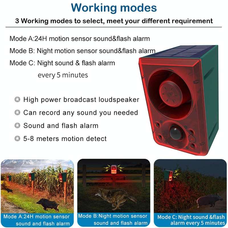 N911N Solar Alarm Infrared Sensor Sound And Light Blast Warning Light Animal Repeller(English Ver...
