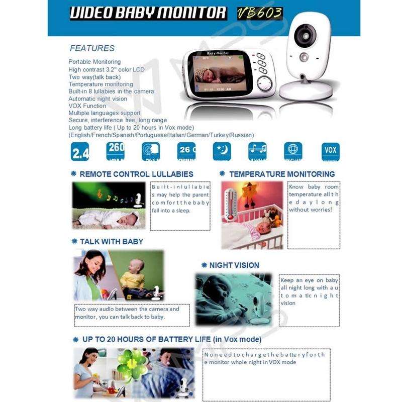 VB603 3.2 inch LCD 2.4GHz Wireless Surveillance Camera Baby Monitor, Support Two Way Talk Back, N...