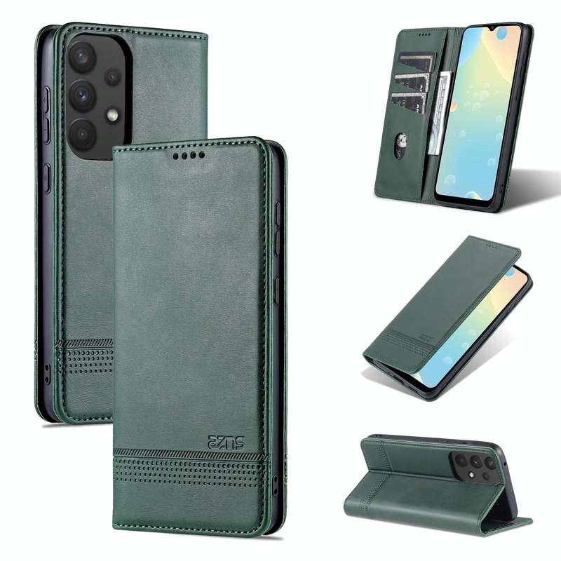 For Samsung Galaxy A33 5G AZNS Magnetic Calf Texture Horizontal Flip Leather Phone Case(Dark Green)