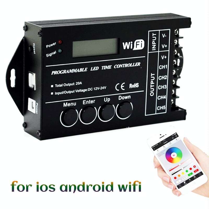 TC421 20A WiFi Programmable 5CH RGB LED Time Controller for Aquarium, Fish Tank, Plant Growth, DC...