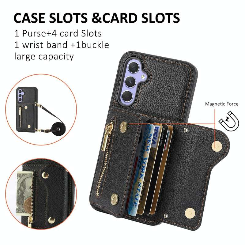 For Samsung Galaxy S24 DF-09 Crossbody Litchi texture Card Bag Design PU Phone Case(Black)