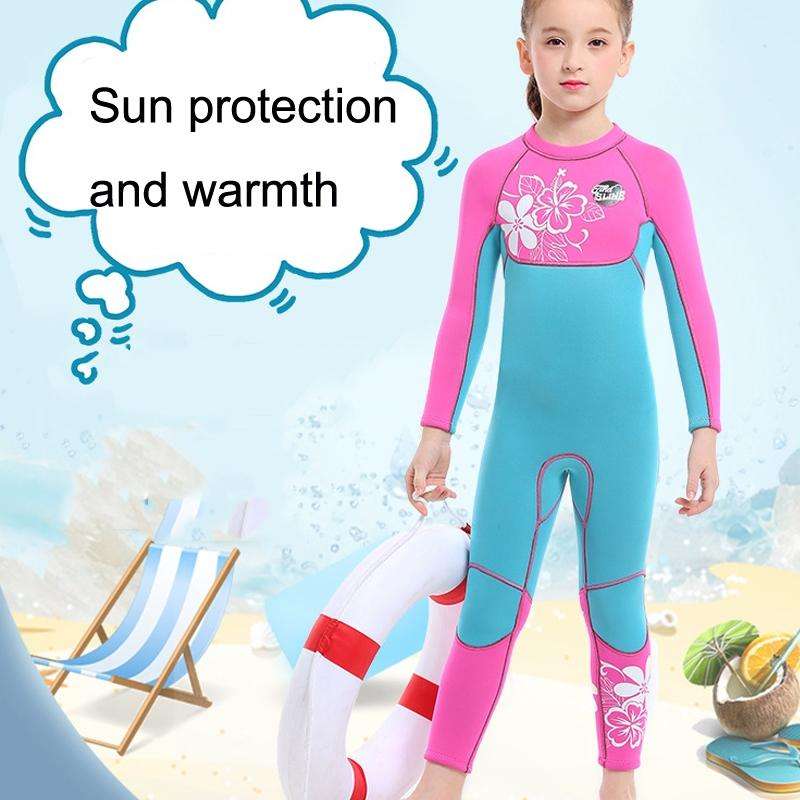 SLINX 1903 Kids Full Body Long Sleeve Thermal Wetsuit, Size: S(Pink Blue)