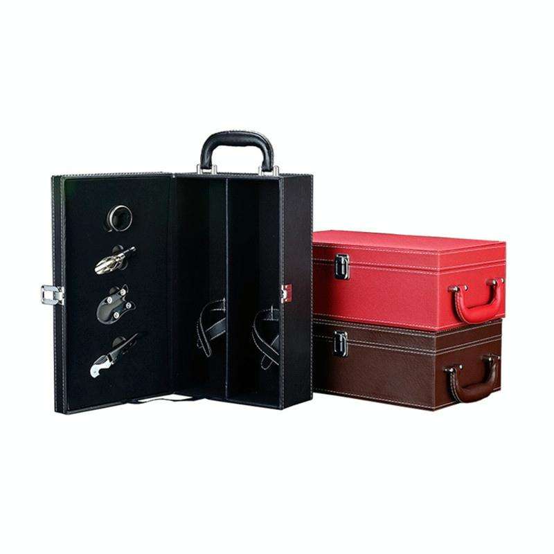 Wine Gift Box Double Stick with Tools Wine Gift Box Leather Box(Brown)