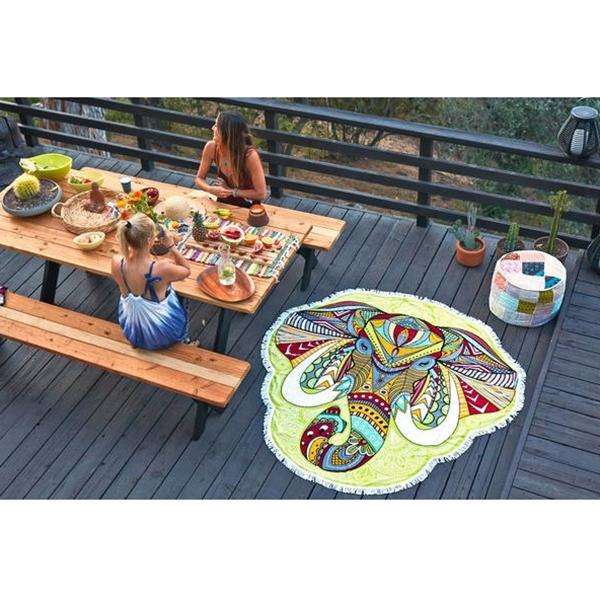Polyester Printed Summer Bath Towel Round Elephant Sand Beach Towel Shawl Scarf, Size: 150 x 150cm