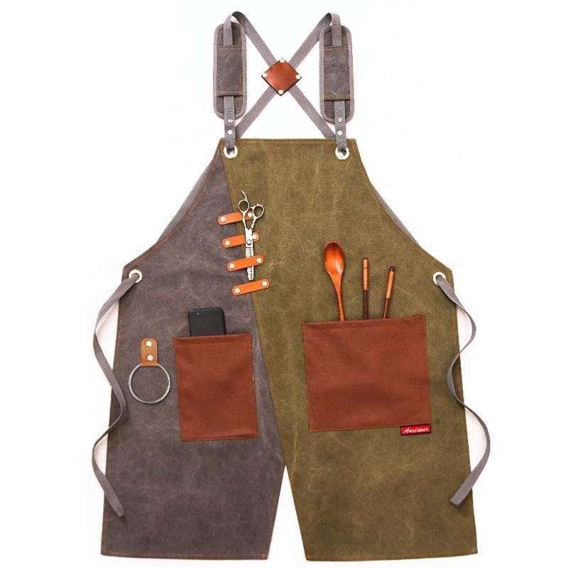 Denim Apron Barber Milk Tea Shop Waiter Overalls(Grey-green Shoulder Strap)