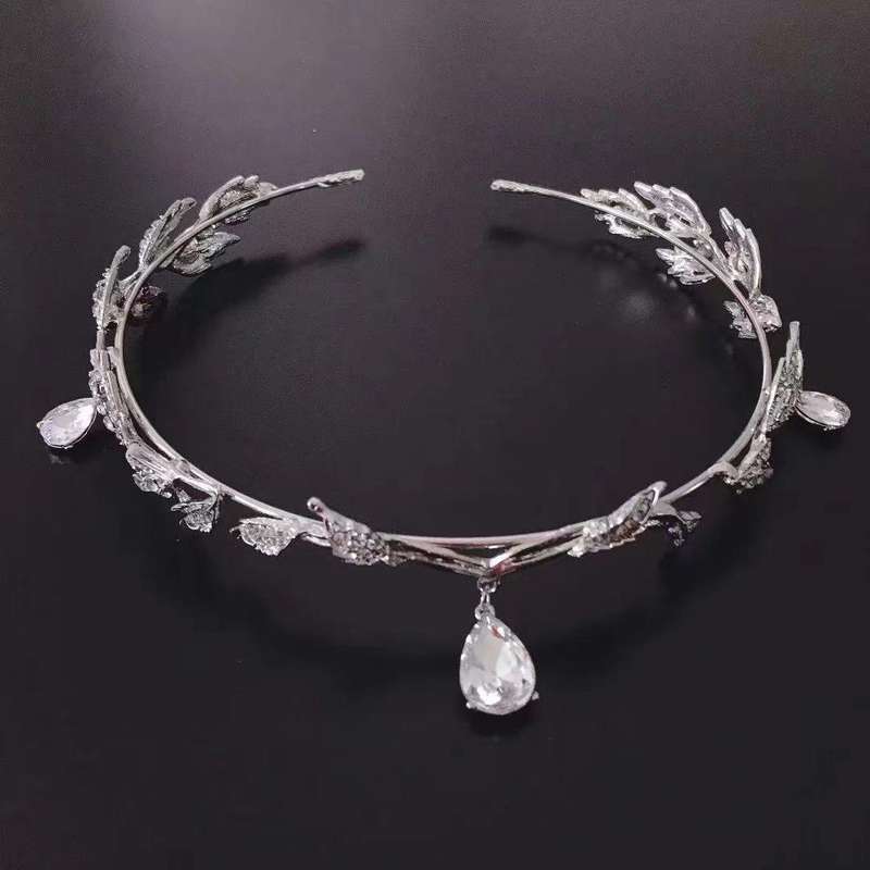 Leaves Frontal Ornaments Crown Hair Band Rhinestone Headdress(Silver)