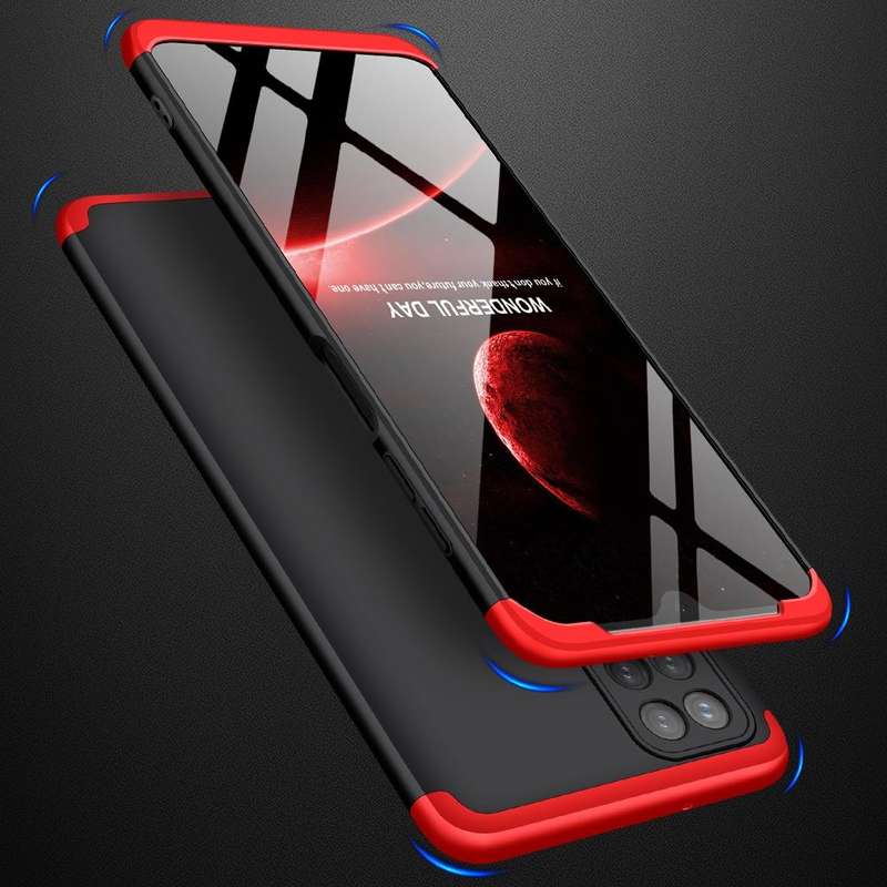 For Samsung Galaxy A12 GKK Three Stage Splicing Full Coverage PC Case(Black+Red)