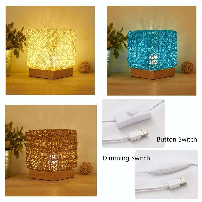 USB Square Sepak Takraw Table Lamp Bedroom Bedside Decorative Light, Spec: Button Switch+Base(Beige)
