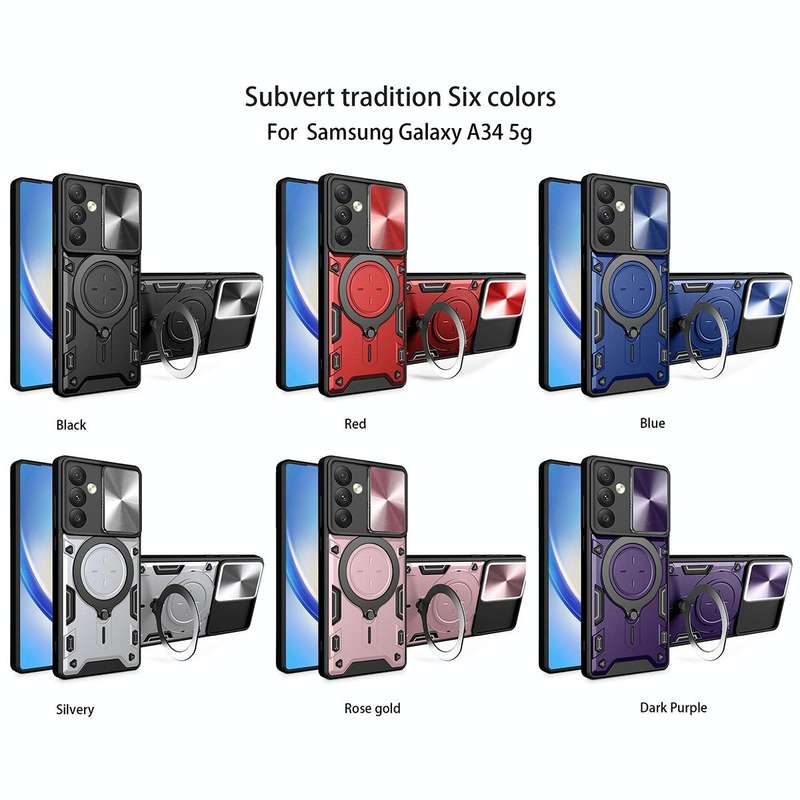 For Samsung Galaxy A34 5G CD Texture Sliding Camshield Magnetic Holder Phone Case(Black)