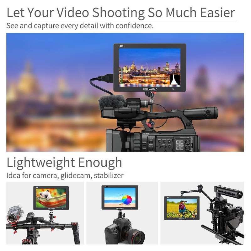 FEELWORLD T7 7 Inch IPS 1920x1200 HDMI On Camera Field Monitor Support 4K Input Output Video Monitor